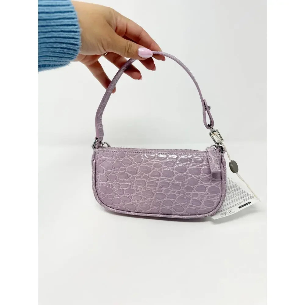 NWT By Far Rachel Mini Lilac Circular Crocodile Croc Embossed Leather Small Bag